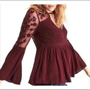 American Eagle Outfitters Burgundy Lace Top, Size Medium